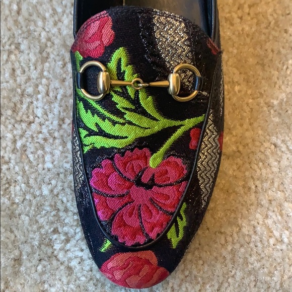Gucci Jordaan leather-trim metallic floral loafers - Picture 8 of 11
